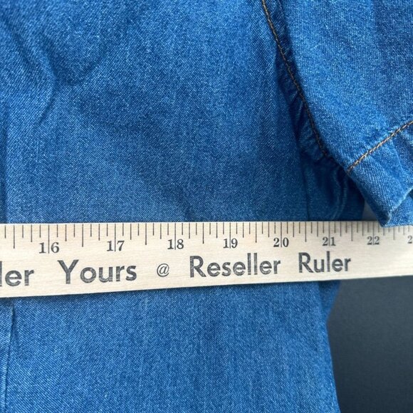 Vintage K Studio Plus Size 14 Denim Embroidered Floral Open Back Button Up Shirt - Picture 9 of 14